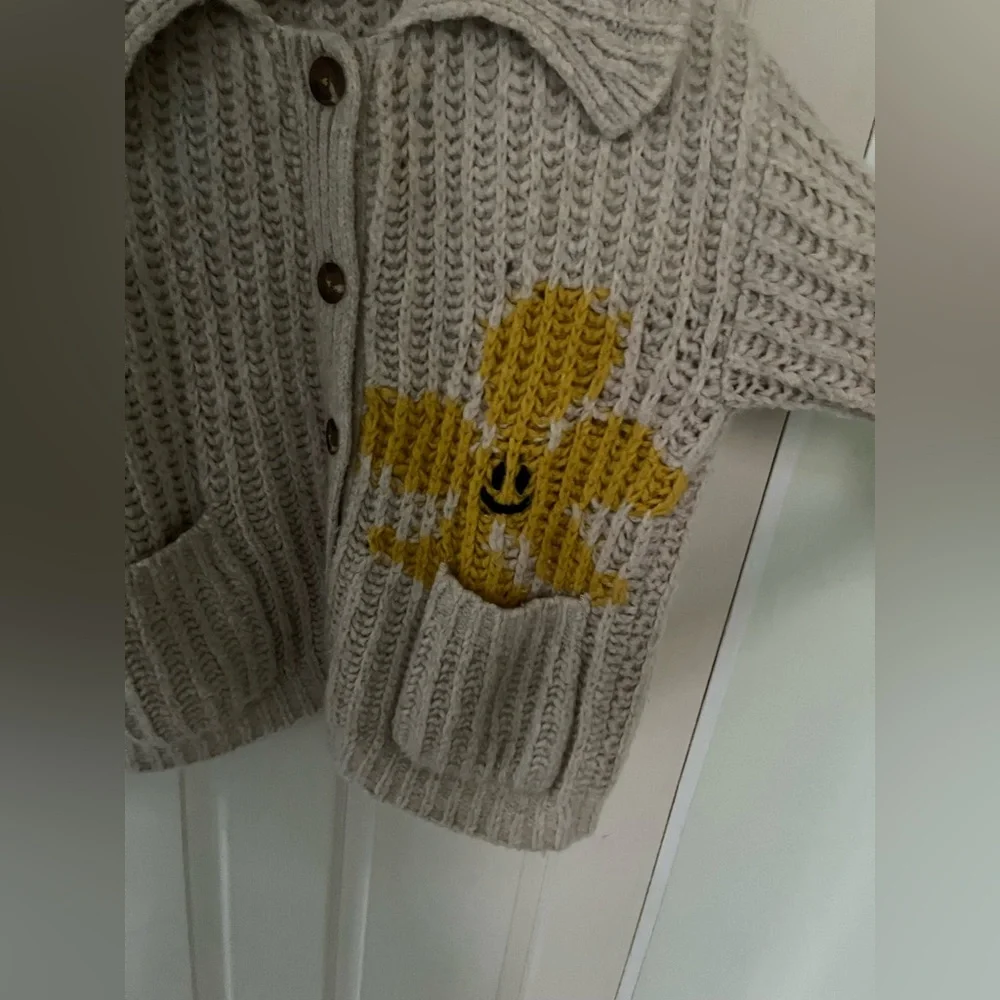Pilcro x Anthropologie Flower Cardigan Sweater Large Slouchy Wool Blend - Picture 4 of 8